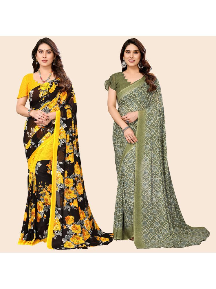     			Kashvi Sarees Pack of 2 Georgette Printed Saree With Blouse Piece ( Multicolor )