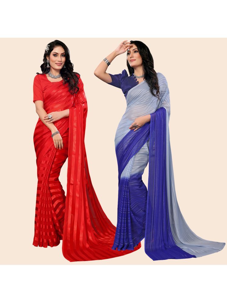     			Kashvi Sarees Pack of 2 Satin Striped Saree With Blouse Piece ( Multicolor )