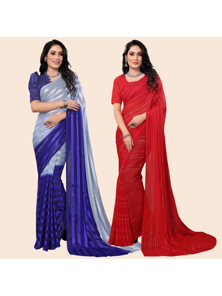     			Kashvi Sarees Pack of 2 Satin Striped Saree With Blouse Piece ( Multicolor )