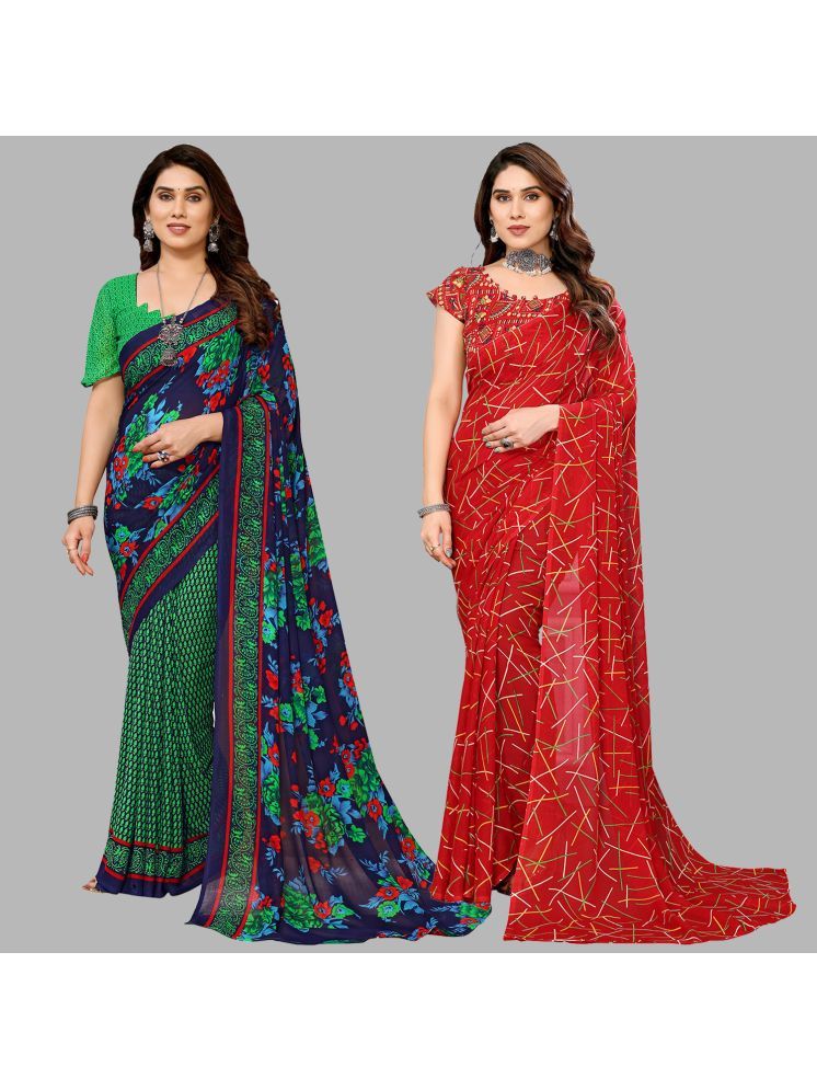     			Kashvi Sarees Pack of 2 Georgette Printed Saree With Blouse Piece ( Multicolor )