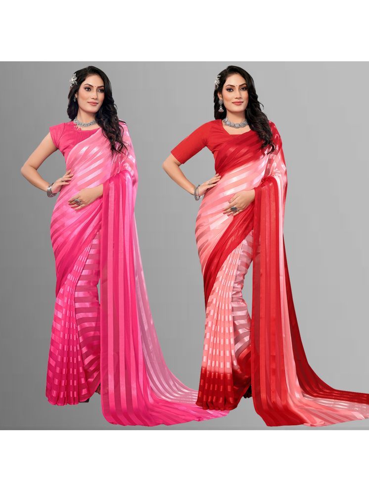     			Kashvi Sarees Pack of 2 Satin Striped Saree With Blouse Piece ( Multicolor )