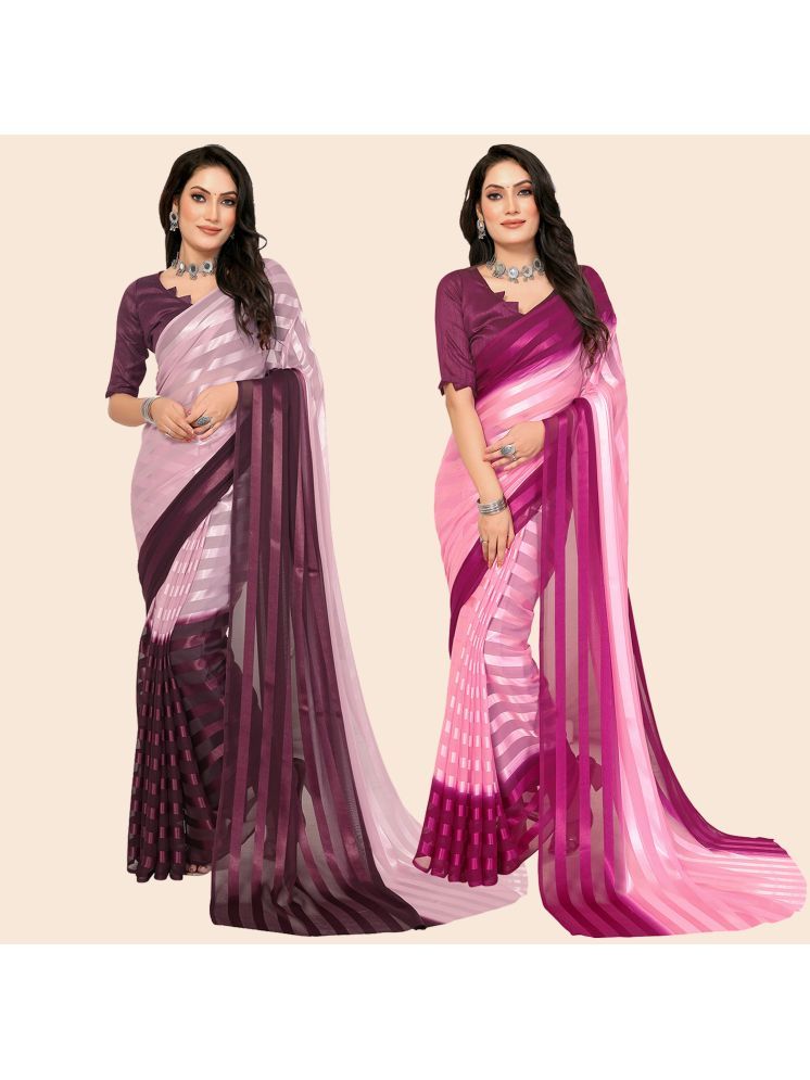     			Kashvi Sarees Pack of 2 Satin Striped Saree With Blouse Piece ( Multicolor )