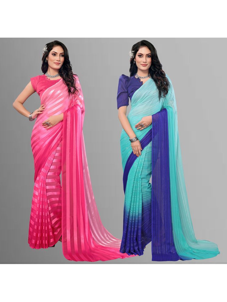     			Kashvi Sarees Pack of 2 Satin Striped Saree With Blouse Piece ( Multicolor )