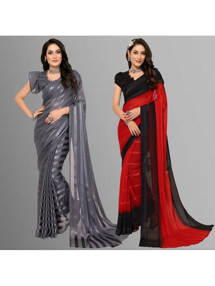     			Kashvi Sarees Pack of 2 Satin Striped Saree With Blouse Piece ( Multicolor )