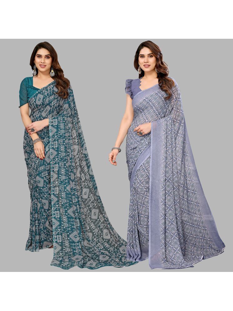     			Kashvi Sarees Pack of 2 Georgette Printed Saree With Blouse Piece ( Multicolor )