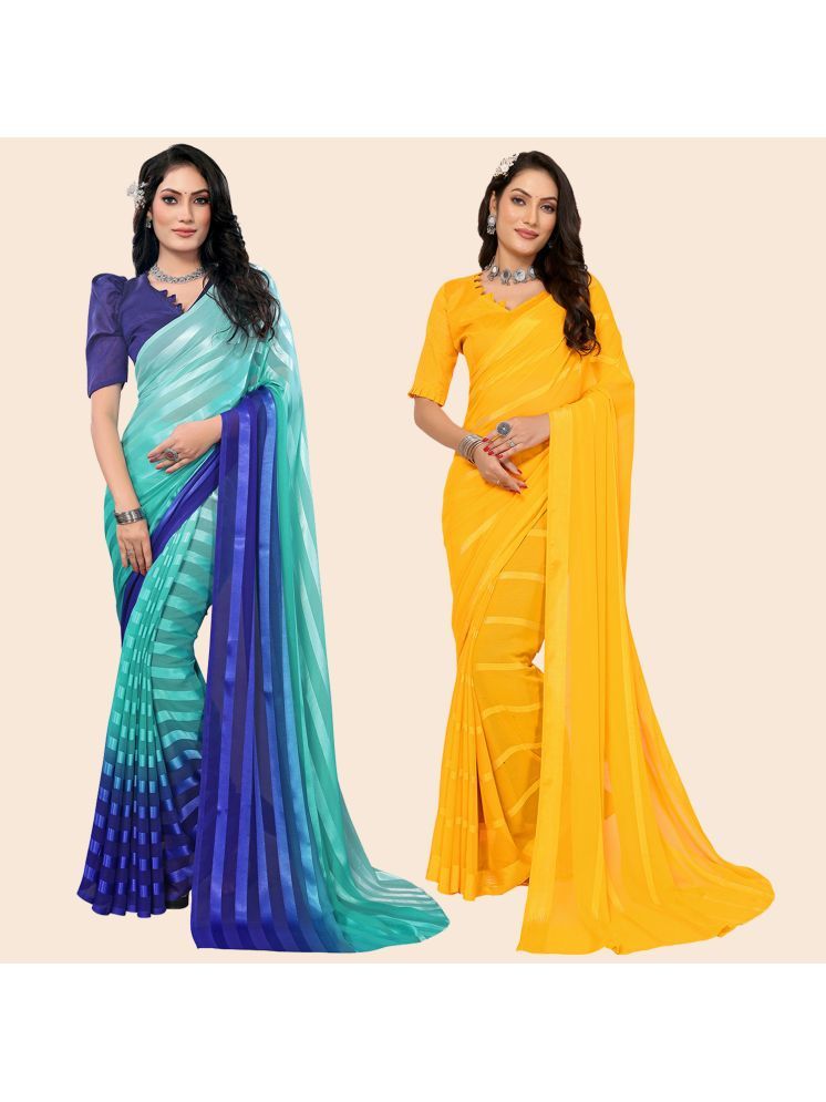     			Kashvi Sarees Pack of 2 Satin Striped Saree With Blouse Piece ( Multicolor )