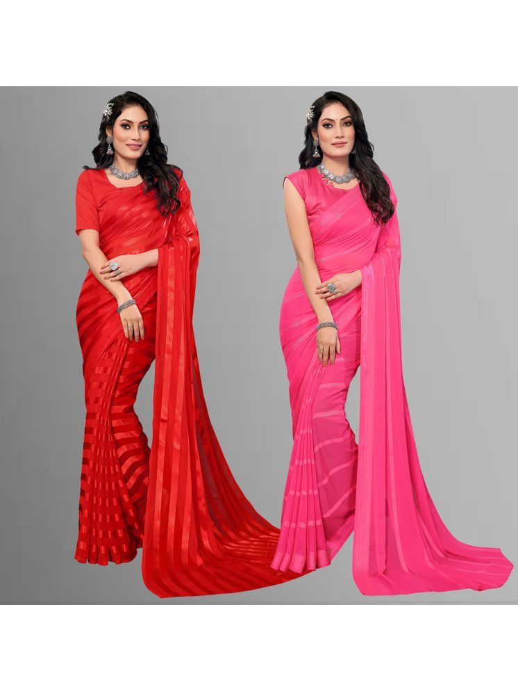     			Kashvi Sarees Pack of 2 Satin Striped Saree With Blouse Piece ( Multicolor )