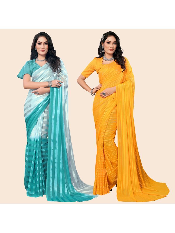     			Kashvi Sarees Pack of 2 Satin Striped Saree With Blouse Piece ( Multicolor )