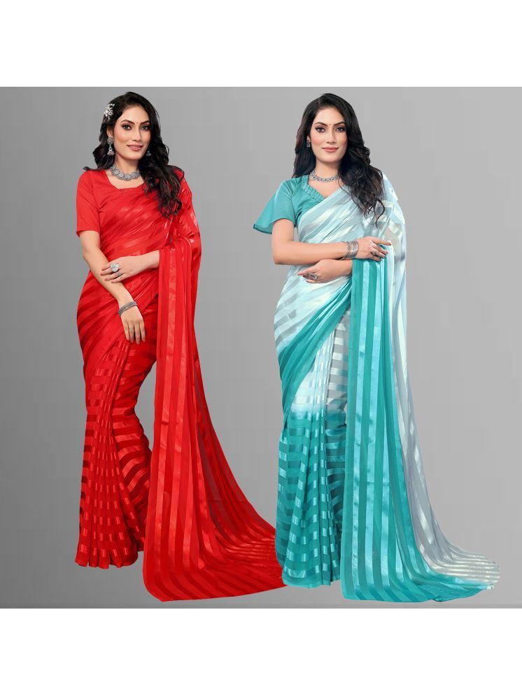     			Kashvi Sarees Pack of 2 Satin Striped Saree With Blouse Piece ( Multicolor )