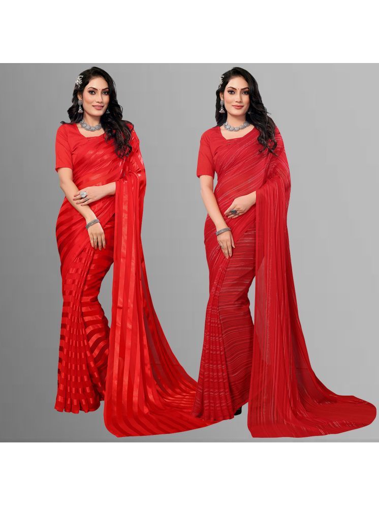     			Kashvi Sarees Pack of 2 Satin Striped Saree With Blouse Piece ( Multicolor )