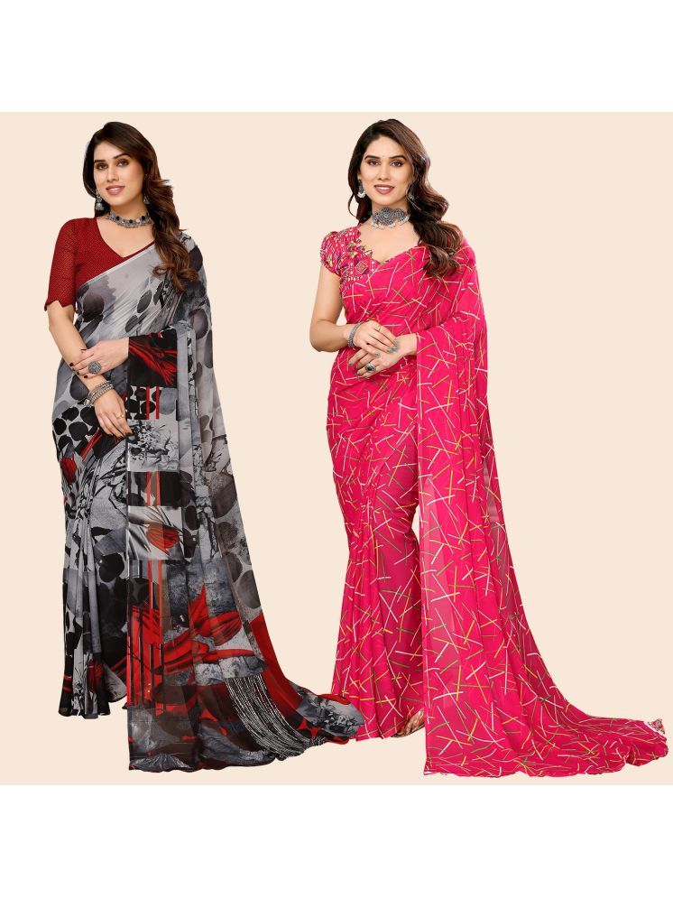     			Kashvi Sarees Pack of 2 Georgette Printed Saree With Blouse Piece ( Multicolor )