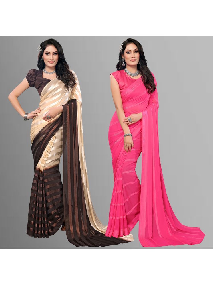     			Kashvi Sarees Pack of 2 Satin Striped Saree With Blouse Piece ( Multicolor )