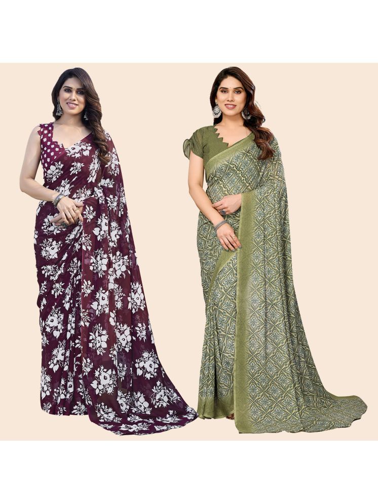     			Kashvi Sarees Pack of 2 Georgette Printed Saree With Blouse Piece ( Multicolor )