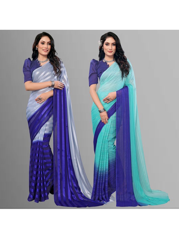     			Kashvi Sarees Pack of 2 Satin Striped Saree With Blouse Piece ( Multicolor )