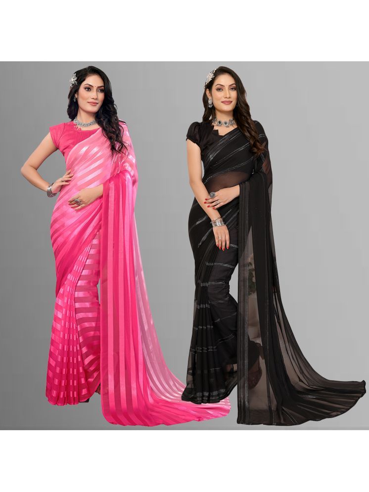     			Kashvi Sarees Pack of 2 Satin Striped Saree With Blouse Piece ( Multicolor )