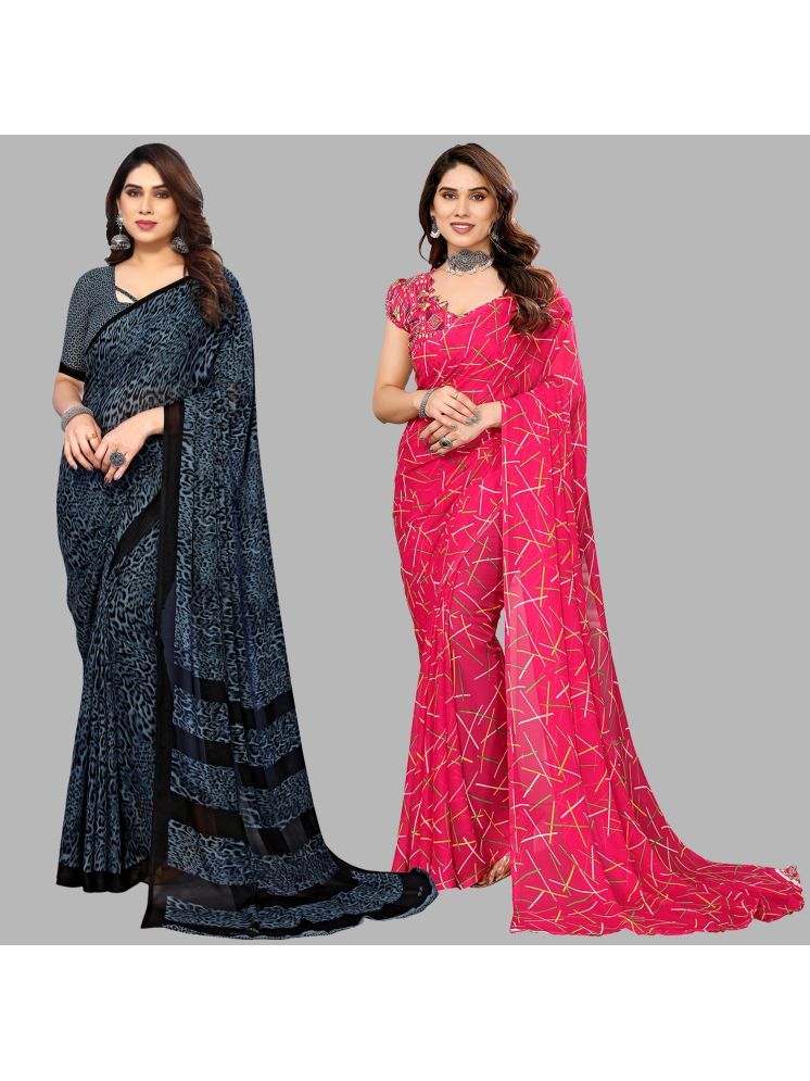     			Kashvi Sarees Pack of 2 Georgette Printed Saree With Blouse Piece ( Multicolor )