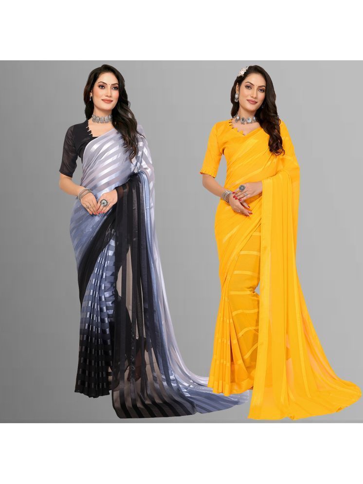     			Kashvi Sarees Pack of 2 Satin Striped Saree With Blouse Piece ( Multicolor )