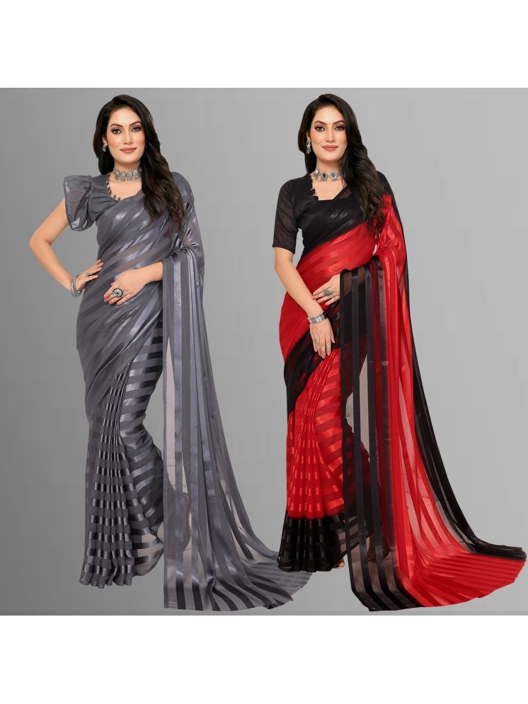     			Kashvi Sarees Pack of 2 Satin Striped Saree With Blouse Piece ( Multicolor )