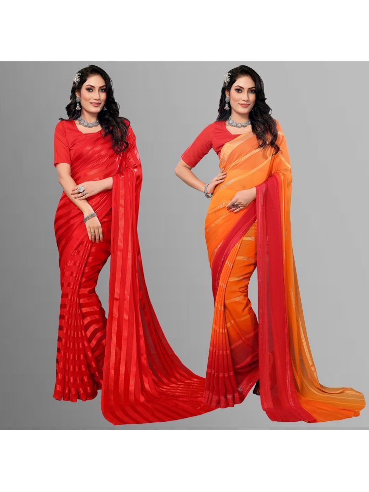     			Kashvi Sarees Pack of 2 Satin Striped Saree With Blouse Piece ( Multicolor )