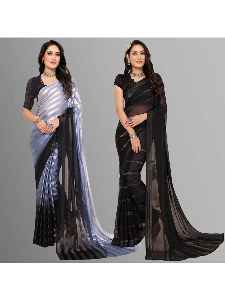     			Kashvi Sarees Pack of 2 Satin Striped Saree With Blouse Piece ( Multicolor )