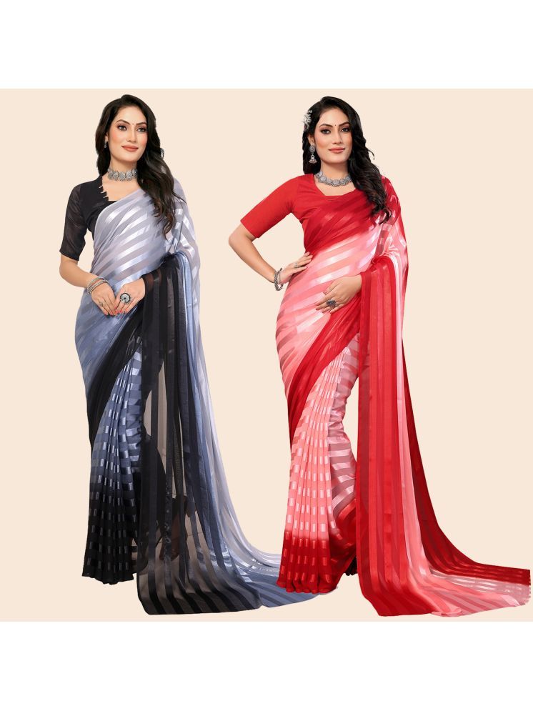     			Kashvi Sarees Pack of 2 Satin Striped Saree With Blouse Piece ( Multicolor )