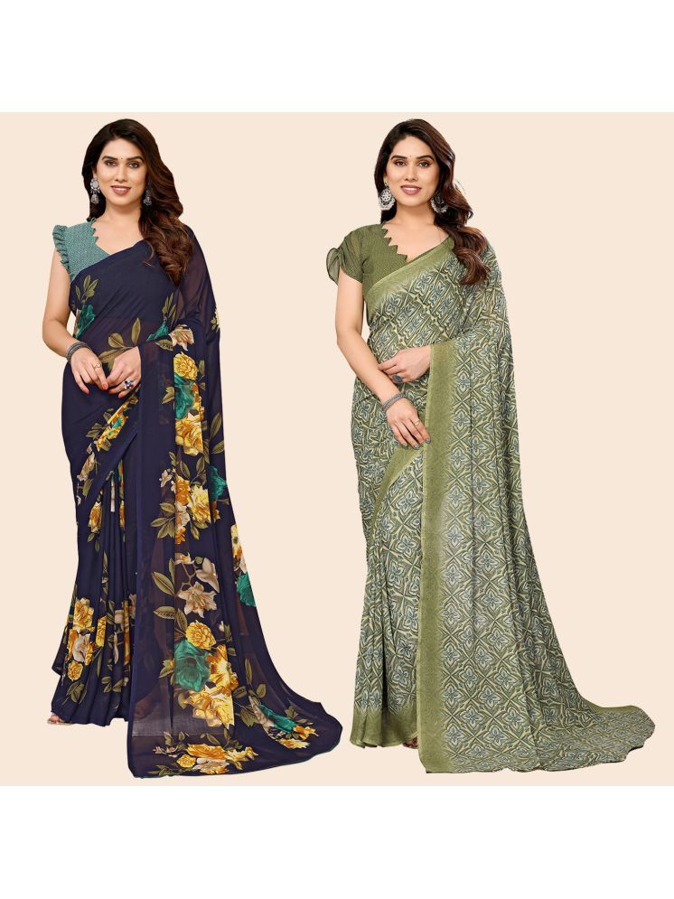     			Kashvi Sarees Pack of 2 Georgette Printed Saree With Blouse Piece ( Multicolor )