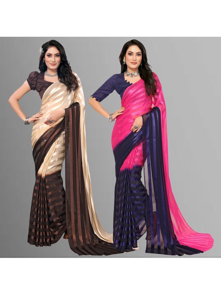     			Kashvi Sarees Pack of 2 Satin Striped Saree With Blouse Piece ( Multicolor )