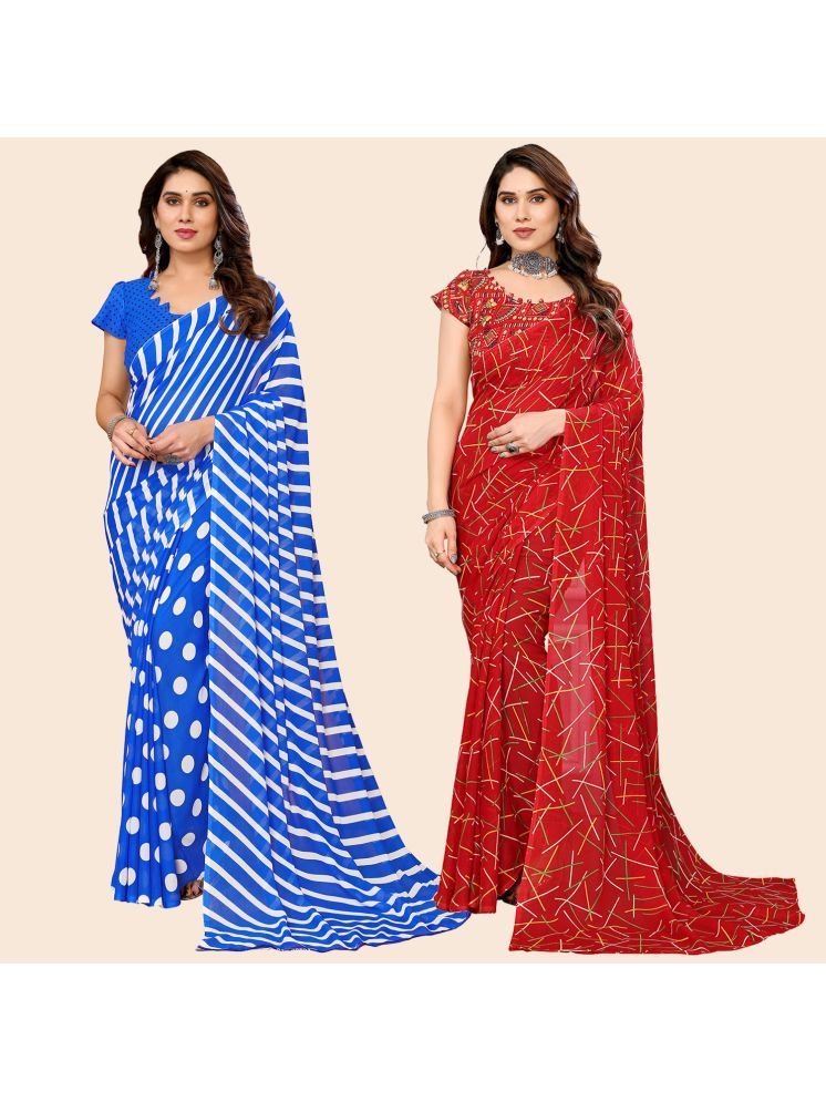     			Kashvi Sarees Pack of 2 Georgette Printed Saree With Blouse Piece ( Multicolor )