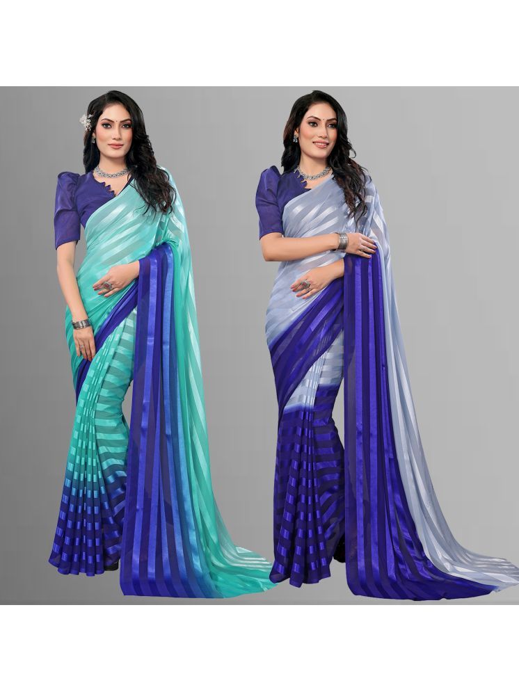     			Kashvi Sarees Pack of 2 Satin Striped Saree With Blouse Piece ( Multicolor )