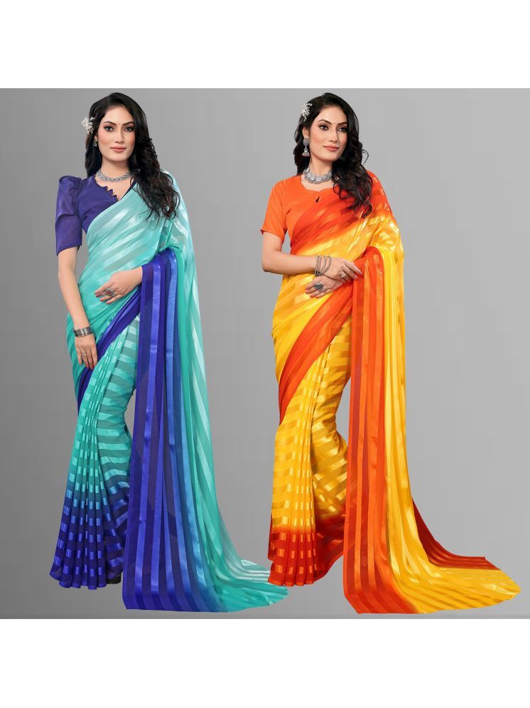     			Kashvi Sarees Pack of 2 Satin Striped Saree With Blouse Piece ( Multicolor )