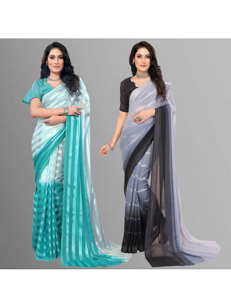     			Kashvi Sarees Pack of 2 Satin Striped Saree With Blouse Piece ( Multicolor )