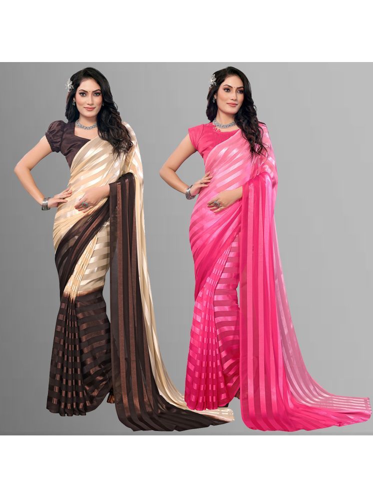     			Kashvi Sarees Pack of 2 Satin Striped Saree With Blouse Piece ( Multicolor )