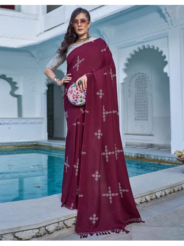     			Lady Shopi Pack of 1 Silk Blend Printed Saree With Blouse Piece ( Wine )