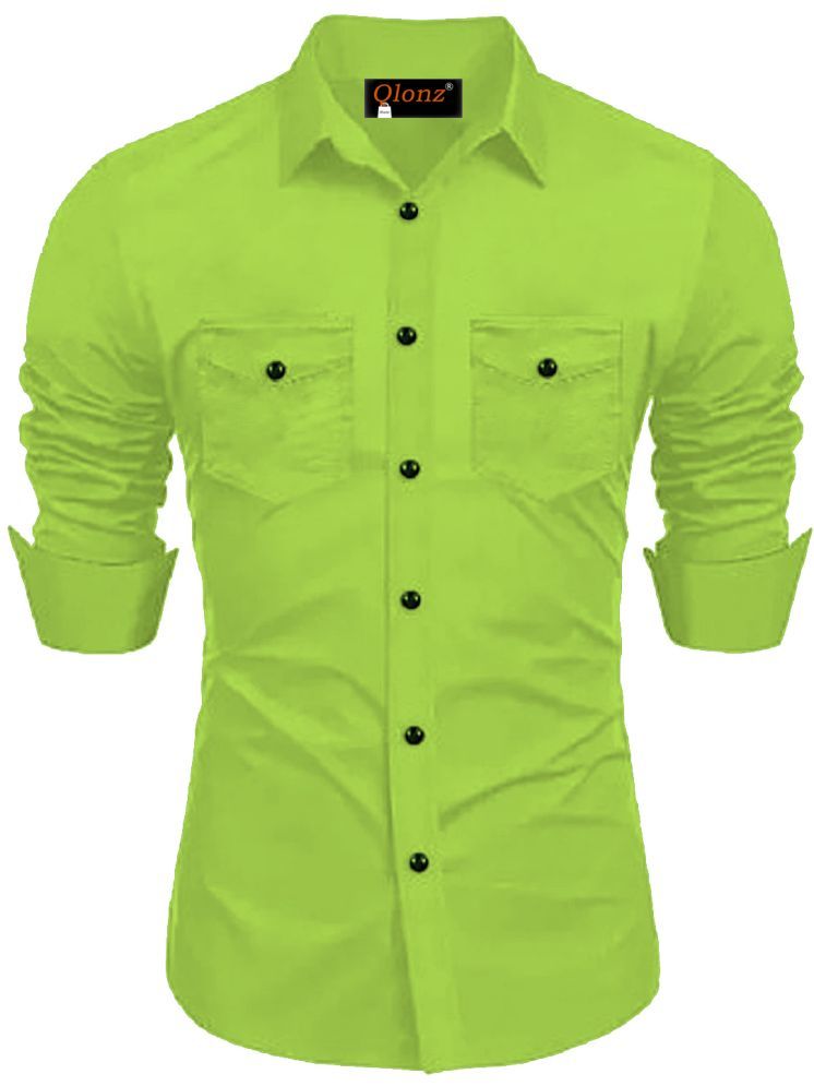     			Qlonz store Cotton Blend Regular Fit Solids Full Sleeves Men's Casual Shirt - Lime Green ( Pack of 1 )