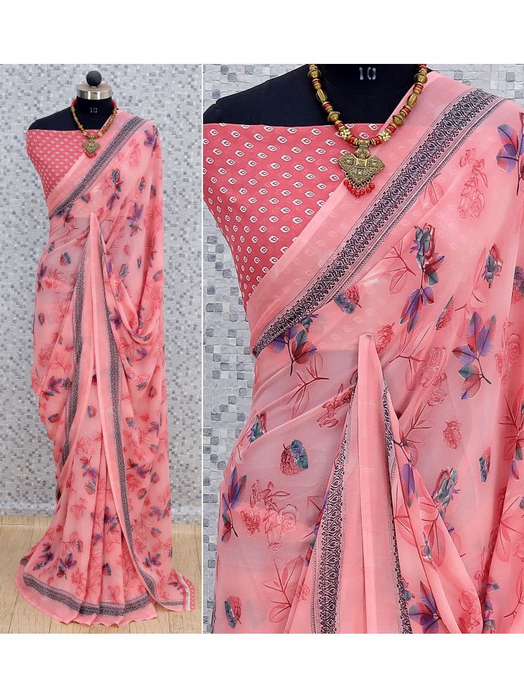     			Rekha Maniyar Pack of 1 Georgette Printed Saree With Blouse Piece ( Pink )