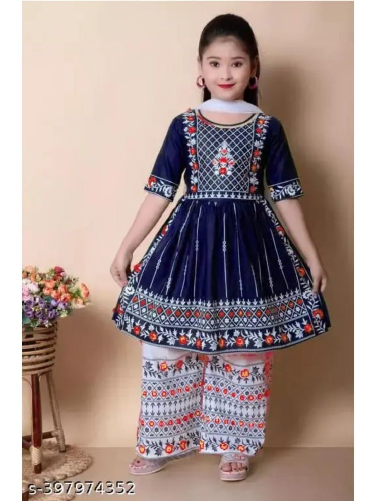     			SM glob Girls Cotton Blend Kurta and Sharara Set ( Pack of 1 , Blue )