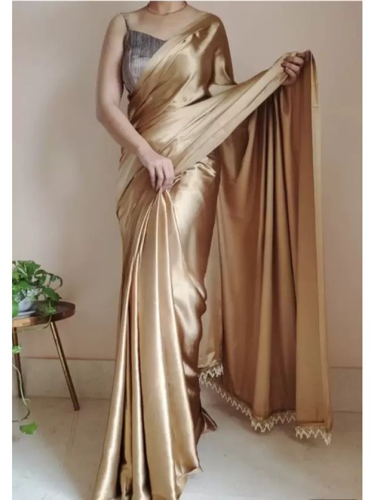     			Saadhvi Pack of 1 Satin Solid Saree With Blouse Piece ( Gold )