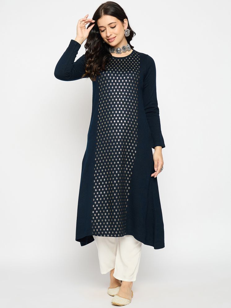     			VIAZAA Pack of 1 Acrylic Printed A-line Women's Kurti - ( Navy Blue )