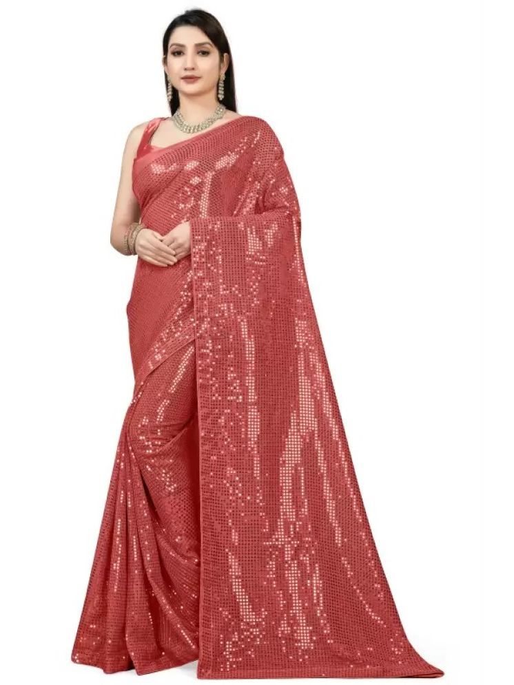     			Vkaran Pack of 1 Georgette Embellished Saree With Blouse Piece ( Red )