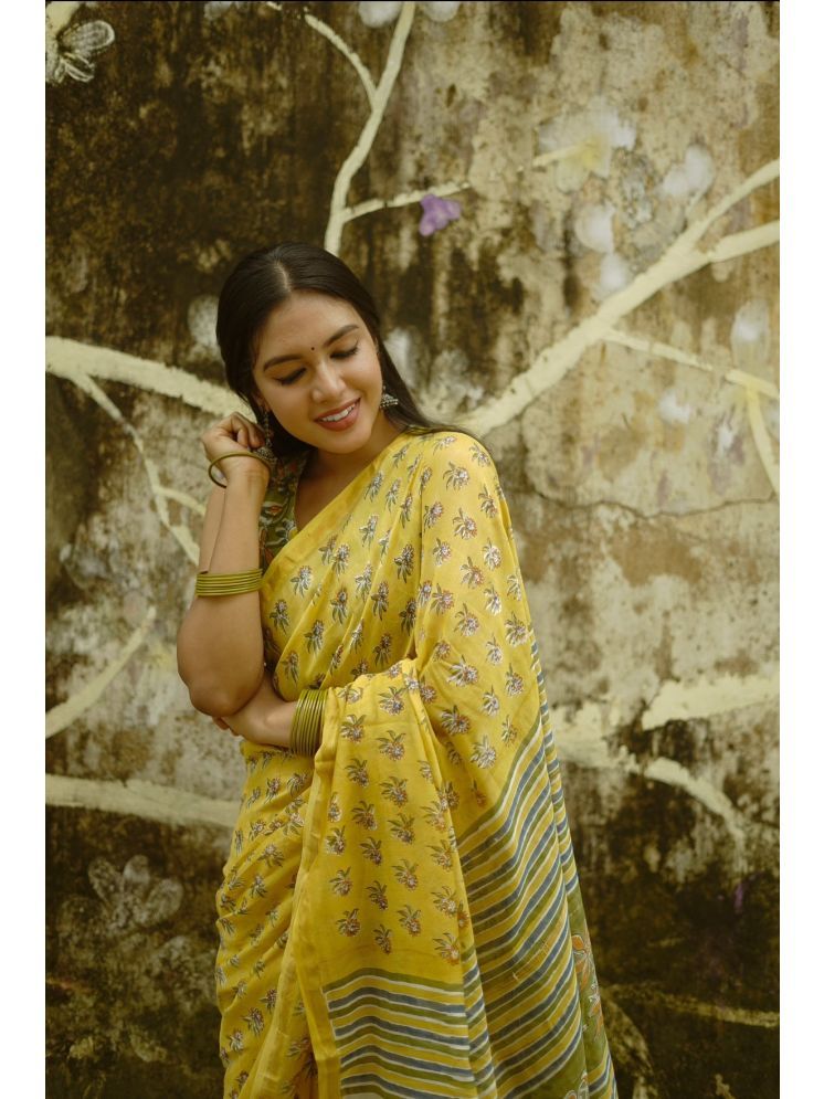     			AWRIYA Pack of 1 Chanderi Printed Saree With Blouse Piece ( Yellow )