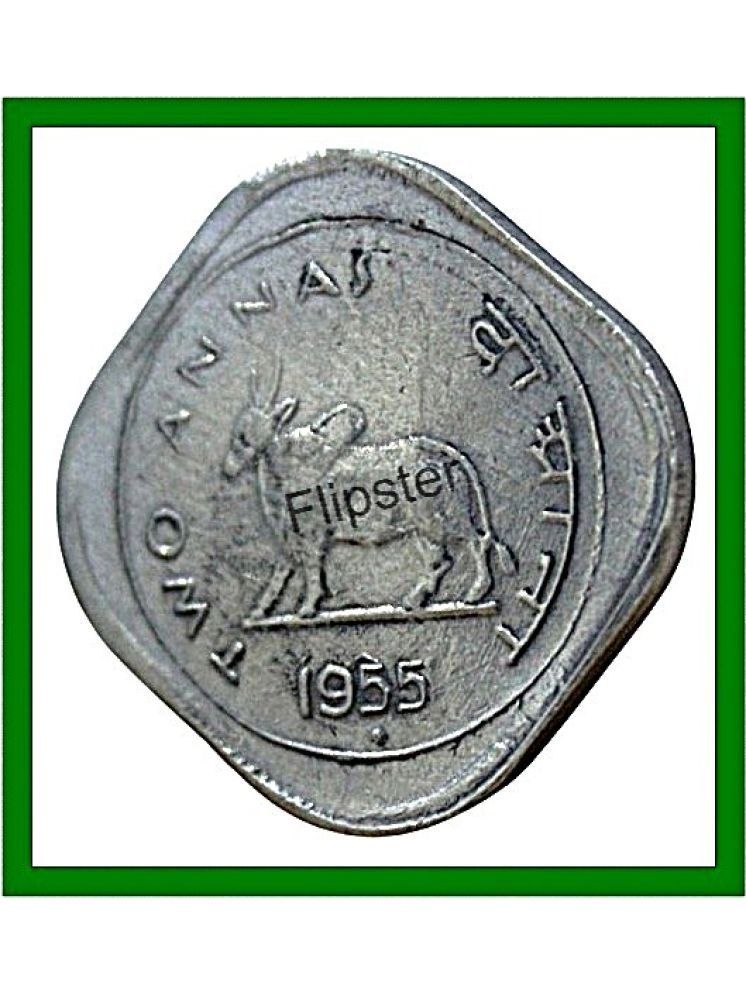     			Extremely Rare 2 Annas 1955 Bull, India old Coin For Collection