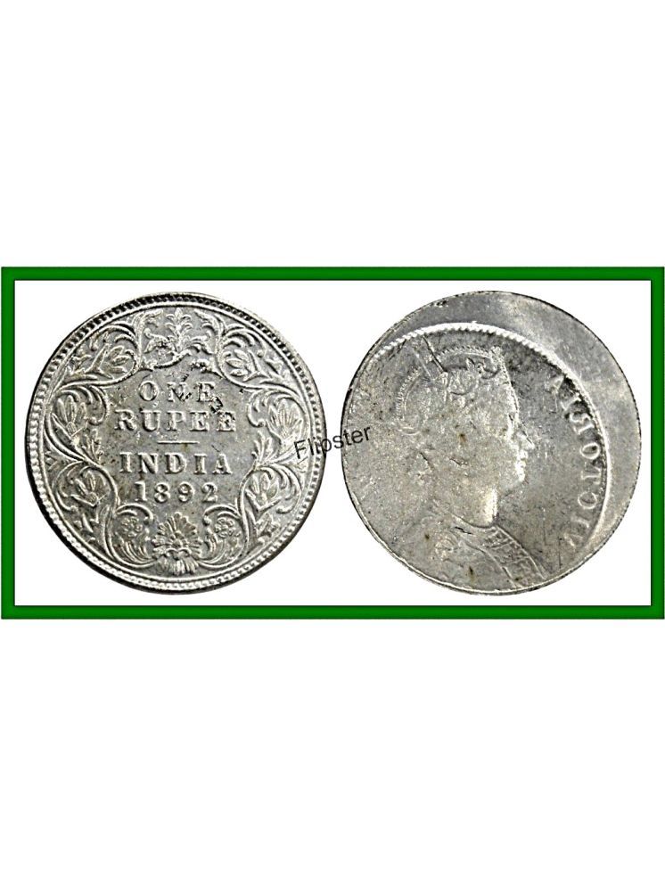     			Extremely Rare - Brockage Error 1 Rupee 1892 - Victoria Queen - India, old Silver-plated Coin For Collection