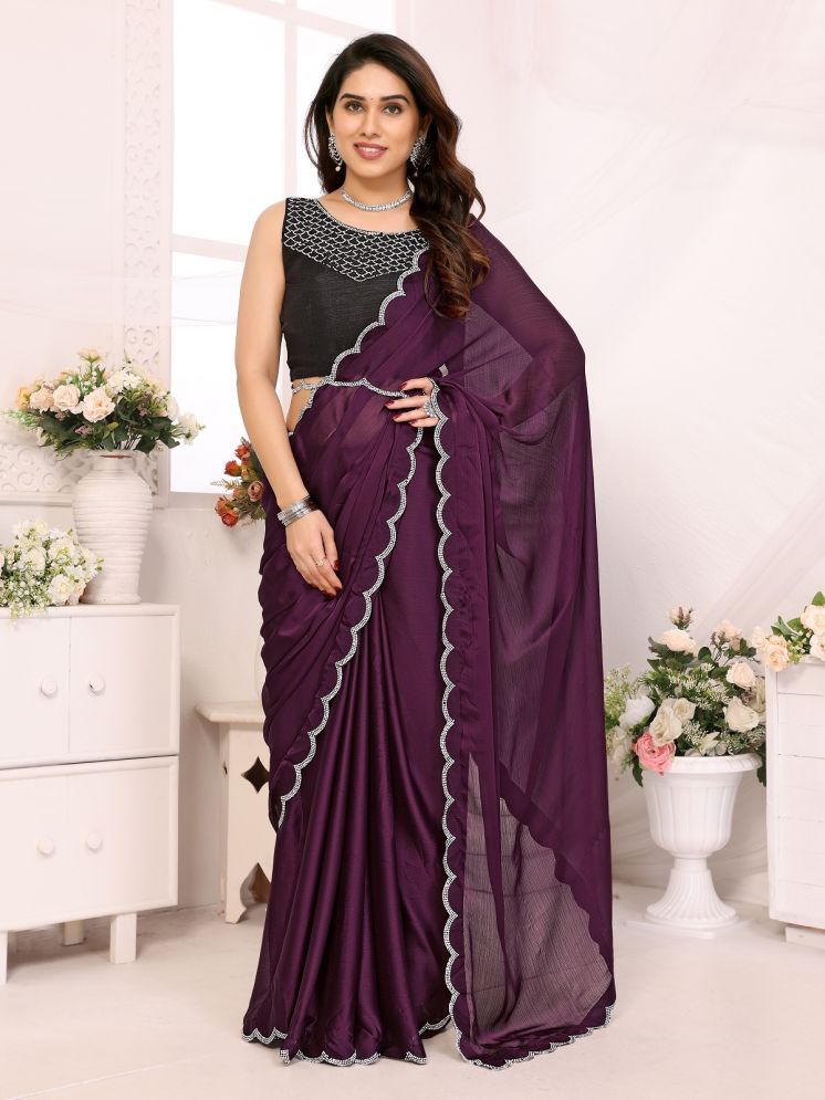     			Gazal Fashions Pack of 1 Chiffon Embellished Saree With Blouse Piece ( Purple )