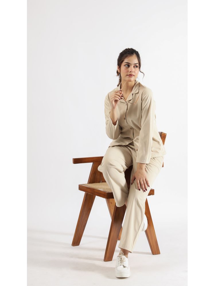     			Label Flavia Cream Solid Pant Top Set