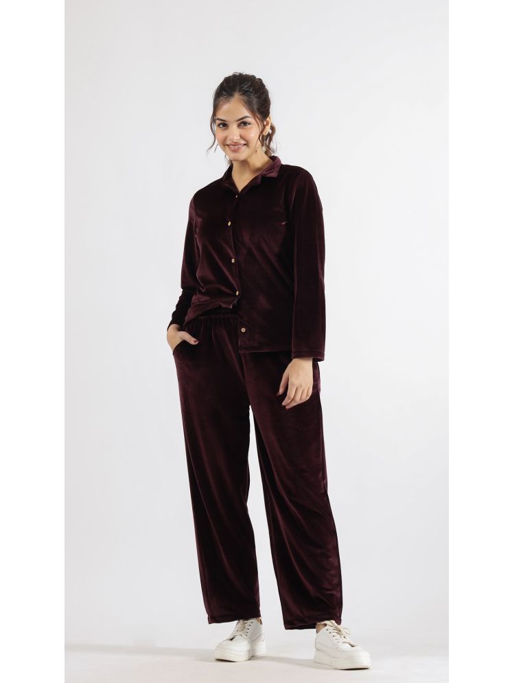     			Label Flavia Wine Solid Pant Top Set