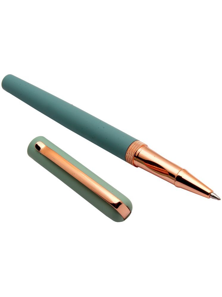     			Luoshi 3767 Green Blue Velvet Finish Metal Body Roller Ball Pen Rose Gold Trims