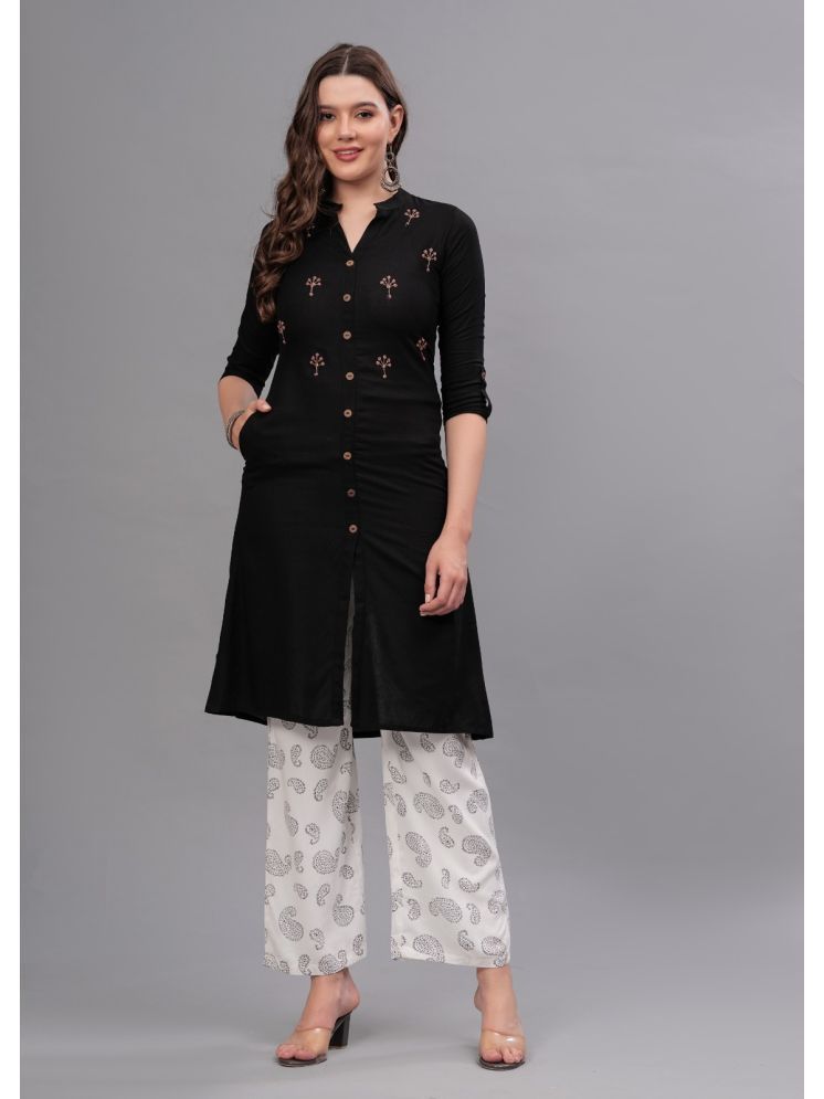     			MAUKA Rayon Embellished Kurti With Palazzo Women's Stitched Salwar Suit - Black ( Pack of 1 )