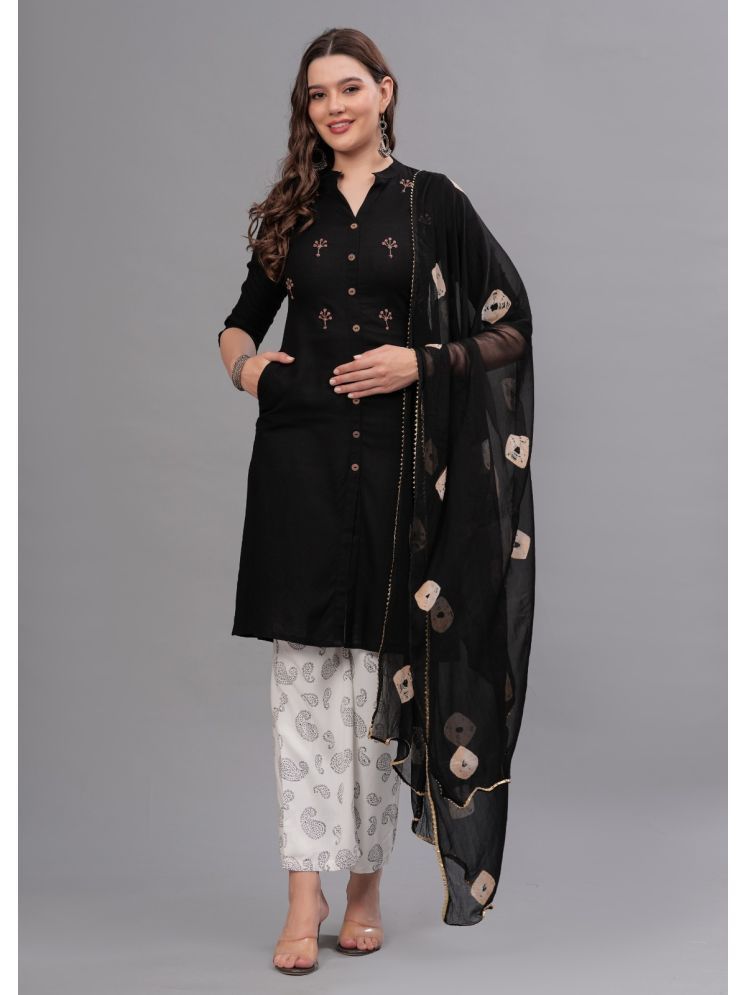     			MAUKA Rayon Embellished Kurti With Palazzo Women's Stitched Salwar Suit - Black ( Pack of 1 )