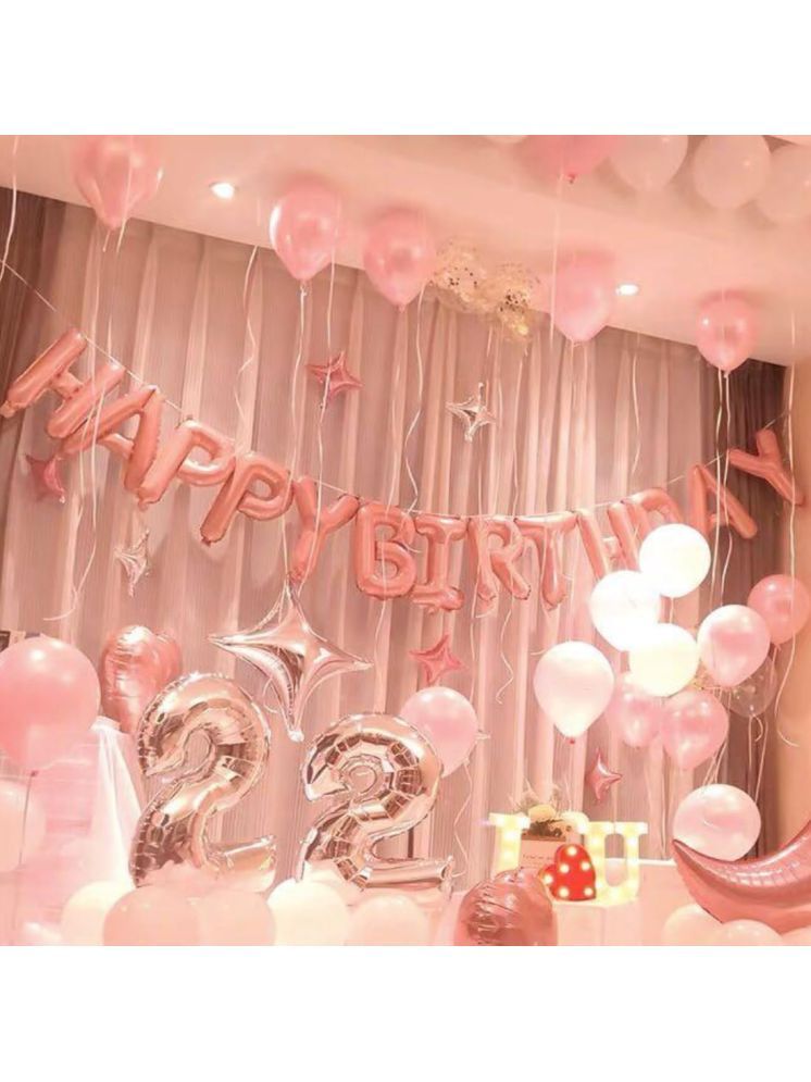     			PartyBooms Happy Birthday RoseGold Foil Decoration, 22 Number Rosegold Foil, 2 Heart Rosegold Foil Balloon, 5 Little Rosegold Stars, 1 Big Silver Star 15 White, Rosegold (Each) Balloon (Pack Of 41)