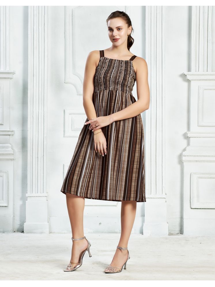     			Selvia Crepe Striped Midi Women's A-line Dress - Brown ( Pack of 1 )